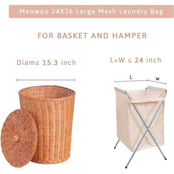 LMUMN-Large Mesh Laundry Bag, 2436inch Heavy Duty Mesh Laundry Bags Drawstring Lockable, Laundry Hamper Liner, Machine Washable, for Travel,Storage, Sports Factories, Dorms, White 2pcs