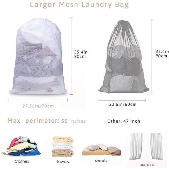 LMUMN-Large Mesh Laundry Bag, 2736inch Heavy Duty Mesh Laundry Bags Drawstring Lockable, Laundry Hamper Liner, Machine Washable, for Travel,Storage, Sports Factories, Dorms, Black 1pcs