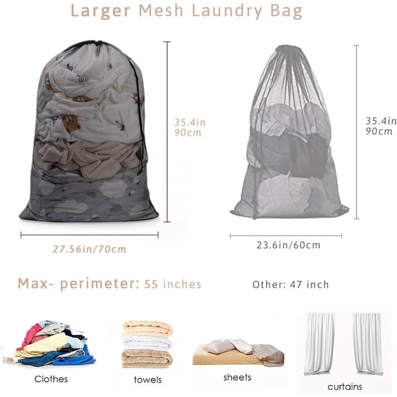 LMUMN-Large Mesh Laundry Bag, 2736inch Heavy Duty Mesh Laundry Bags Drawstring Lockable, Laundry Hamper Liner, Machine Washable, for Travel,Storage, Sports Factories, Dorms, Black 1pcs