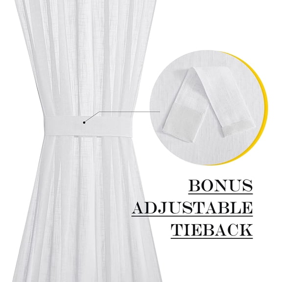 LMUMN-Linen Textured Door Curtain - White Sidelight Panel Curtain Semi Sheer French Front Door Curtain with Tieback for Kitchen, 30 inches W x 40 inches L, Single Panel