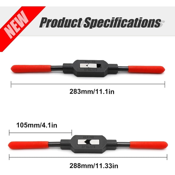 LMUMN-M4-M12 Adjustable Tap Wrench Handle 3/16"-1/2" Thread Tap Holder Reamer Hand Tapping Tool for Machinist Repair with Plastic Dipped Handle