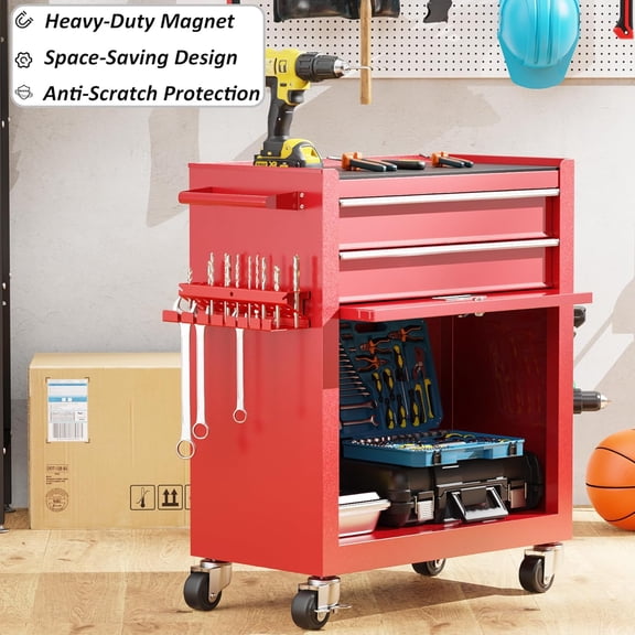 LMUMN-Magnetic Wrench Holder Heavy Duty,Anti-slip Magnetic Mount Drill Bits Holders,2 Layers Magnet Drill Bit Wrench Rack for Work Bench Toolbox Tool Cart,1PCS,Red,26 Holes and 7 Slots