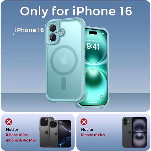LMUMN-Magnetic for iPhone 16 Case, [Full Camera Protection] [Compatible with Magsafe] Military-Grade Shockproof, Anti-Fingerprint Translucent Matte Phone Case,Blue