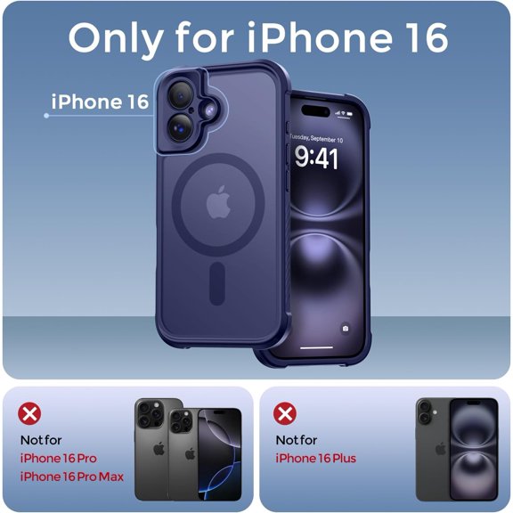 LMUMN-Magnetic for iPhone 16 Case, [Full Camera Protection] [Compatible with Magsafe] Military-Grade Shockproof, Anti-Fingerprint Translucent Matte Phone Case,Deep Blue