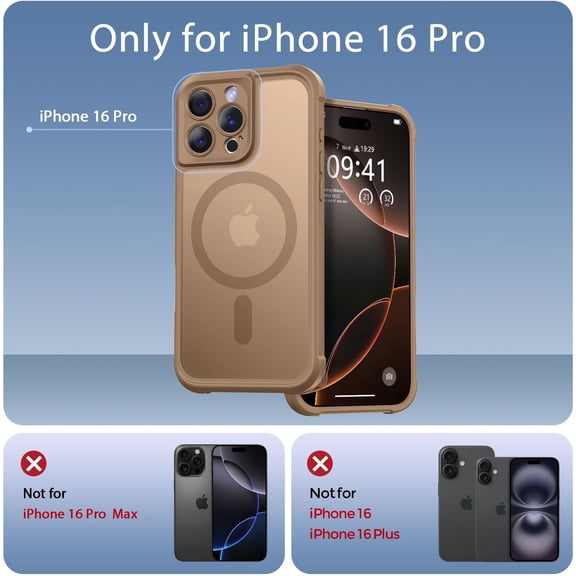LMUMN-Magnetic for iPhone 16 Pro Case, [Full Camera Protection] [Compatible with Magsafe] Military-Grade Shockproof, Anti-Fingerprint Translucent Matte Phone Case,Brown