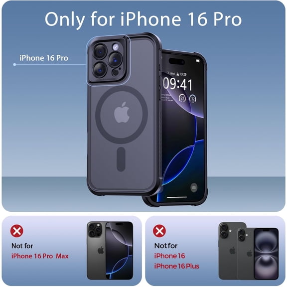 LMUMN-Magnetic for iPhone 16 Pro Case, [Full Camera Protection] [Compatible with Magsafe] Military-Grade Shockproof, Anti-Fingerprint Translucent Matte Phone Case,Black