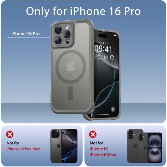 LMUMN-Magnetic for iPhone 16 Pro Case, [Full Camera Protection] [Compatible with Magsafe] Military-Grade Shockproof, Anti-Fingerprint Translucent Matte Phone Case,Titanium Gray