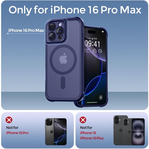 LMUMN-Magnetic for iPhone 16 Pro Max Case, [Full Camera Protection] [Compatible with Magsafe] Military-Grade Shockproof, Anti-Fingerprint Translucent Matte Phone Case,Deep Blue