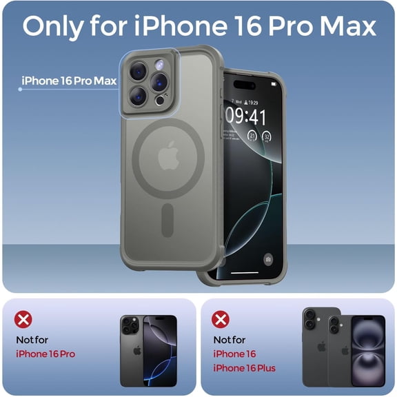 LMUMN-Magnetic for iPhone 16 Pro Max Case, [Full Camera Protection] [Compatible with Magsafe] Military-Grade Shockproof, Anti-Fingerprint Translucent Matte Phone Case,Titanium Gray