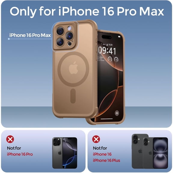 LMUMN-Magnetic for iPhone 16 Pro Max Case, [Full Camera Protection] [Compatible with Magsafe] Military-Grade Shockproof, Anti-Fingerprint Translucent Matte Phone Case,Brown