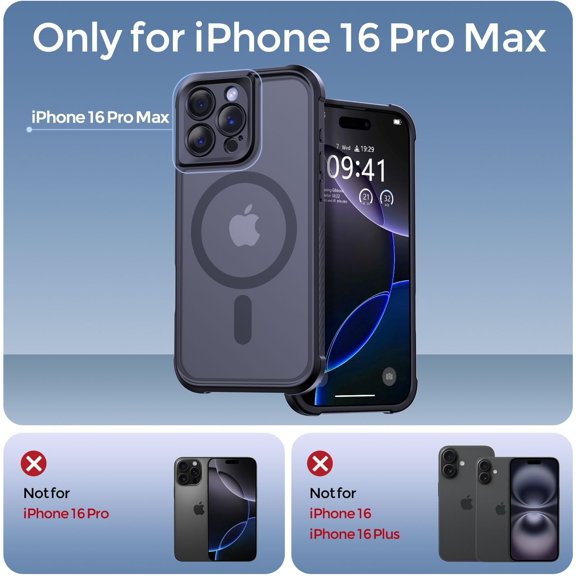 LMUMN-Magnetic for iPhone 16 Pro Max Case, [Full Camera Protection] [Compatible with Magsafe] Military-Grade Shockproof, Anti-Fingerprint Translucent Matte Phone Case,Black