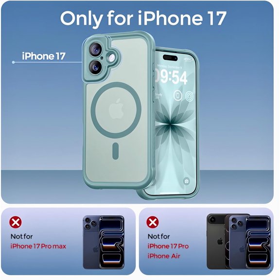 LMUMN-Magnetic for iPhone 17 Case, [Compatible with Magsafe] [Full Camera Protection] Translucent Matte Military Grade Shockproof with Anti-Fingerprint Phone Cover 2025, Blue