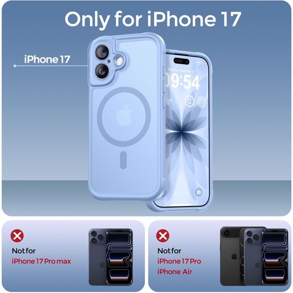 LMUMN-Magnetic for iPhone 17 Case, [Compatible with Magsafe] [Full Camera Protection] Translucent Matte Military Grade Shockproof with Anti-Fingerprint Phone Cover 2025, Light Blue