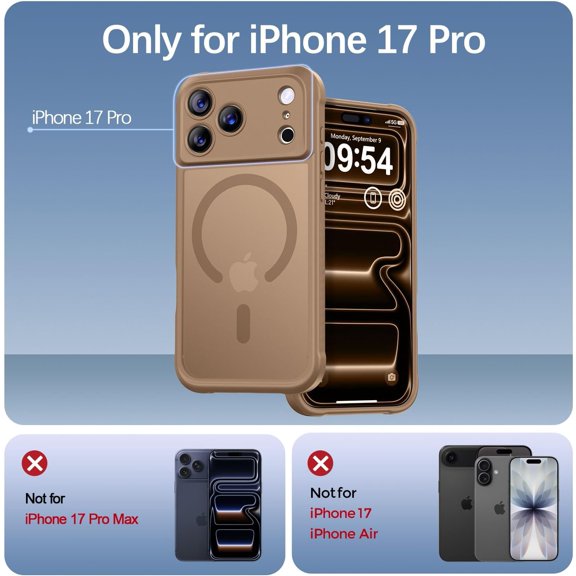 LMUMN-Magnetic for iPhone 17 Pro Case, [Compatible with Magsafe] [Full Camera Protection] Translucent Matte Military Grade Shockproof with Anti-Fingerprint Phone Cover 2025, Brown