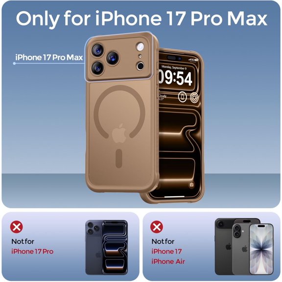 LMUMN-Magnetic for iPhone 17 Pro Max Case, [Compatible with Magsafe] [Full Camera Protection] Translucent Matte Military Grade Shockproof with Anti-Fingerprint Phone Cover 2025, Brown