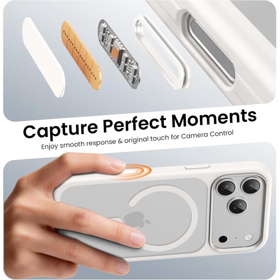 LMUMN-Magnetic for iPhone 17 Pro Max Case (Compatible with Magsafe) (Military Grade Shockproof) (Reinforced Camera Protection) Translucent Anti-Fingerprint Phone Cover, White