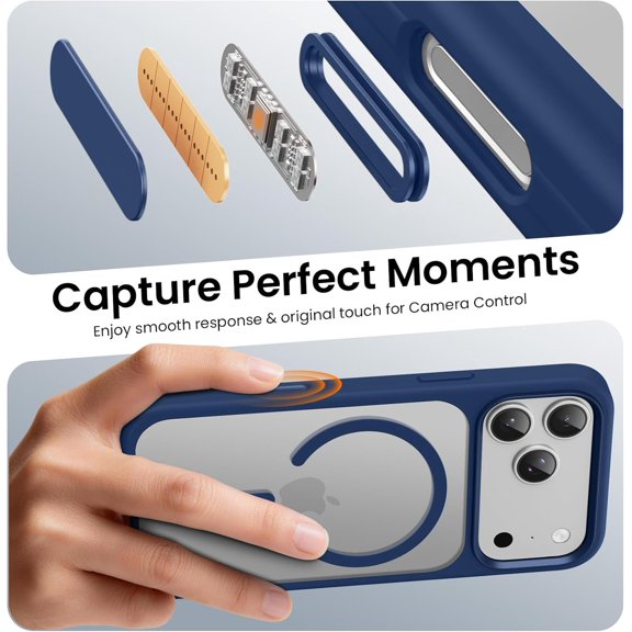 LMUMN-Magnetic for iPhone 17 Pro Max Case (Compatible with Magsafe) (Military Grade Shockproof) (Reinforced Camera Protection) Translucent Anti-Fingerprint Phone Cover, Dark Blue