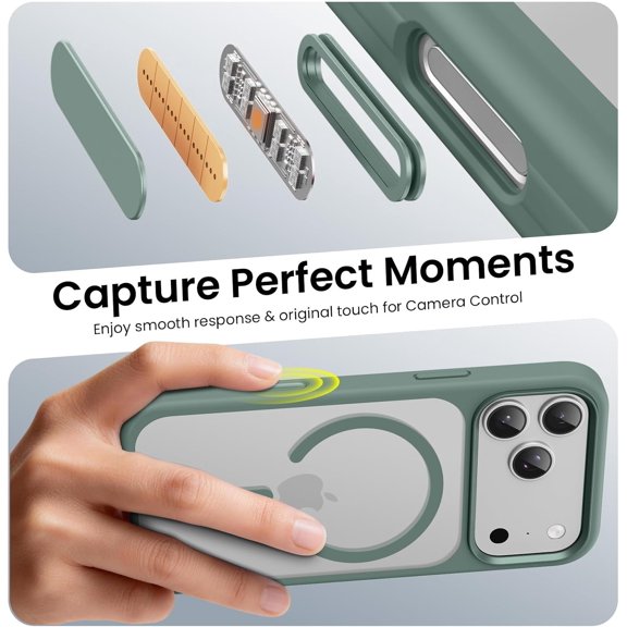 LMUMN-Magnetic for iPhone 17 Pro Max Case (Compatible with Magsafe) (Military Grade Shockproof) (Reinforced Camera Protection) Translucent Anti-Fingerprint Phone Cover, Fresh Green