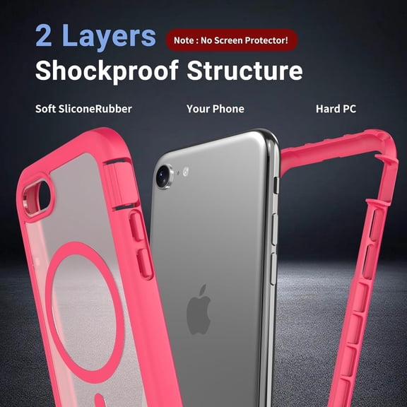 LMUMN-Magnetic for iPhone SE Case 3rd/2rd,iPhone 8/7 Case, [Compatible with MagSafe][Military Grade Drop Protection][Heavy Duty Protection][Non-Slip] 2-Layer Bumper Phone Case 4.7''-Rose
