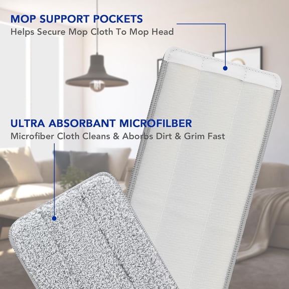 LMUMN-Microfiber Cleaning Pads: 10 Pack 13" X 4.9" Washable for Floor Cleaning Compatible with Tethys & Most 13 Inch Flat Mops - Replacement for Mop Bucket Set