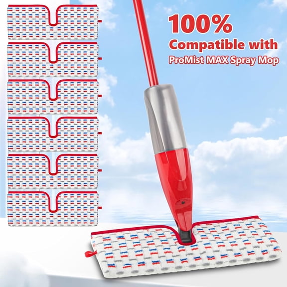 LMUMN-Microfiber Reusable Mop Pads Compatible with O-Cedar Promist MAX, Mop Heads Replacement Thicken Refills Wet Dry Mopping Dual-Sides Use for All Floor Surfaces(6 Pack)