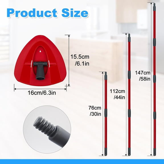 LMUMN-Mop Handle for Ocedar, Spin Mop Handle for O Cedar, 4-Section 30" to 58" Extendable Mop Handle Replacement for Ocedar, Mop Stick and Base for Ocedar Floor Cleaning, American Threaded Joint