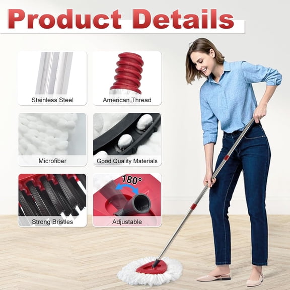 LMUMN-Mop Head Replacement, Base, Mop Handle for Ocedar EasyWring 1-Tank System, 2 Microfiber Mop Refills, Extendable Length 30-59" Mop Handle, Base and Scrubber for All Hard-surfaced Floor