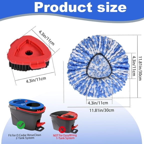 LMUMN-Mop Heads Replacements for O Ceda RinseClean 2-Tank System, 4 Pack Spin Mop Replacement Heads with Scrub Brush, 100% Microfiber Mop for Floor Cleaning, Easy Install & Machine Washable