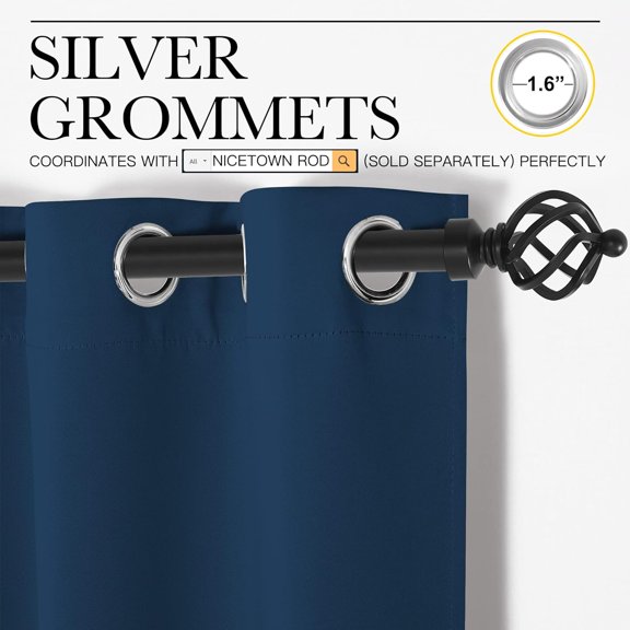 LMUMN-Moroccan Blue Blackout Curtain Panels 48 inch Long Set of 2 for Bedroom, Thermal Insulated Grommet Top Light Blocking Draperies and Drapes for Basement (W34)