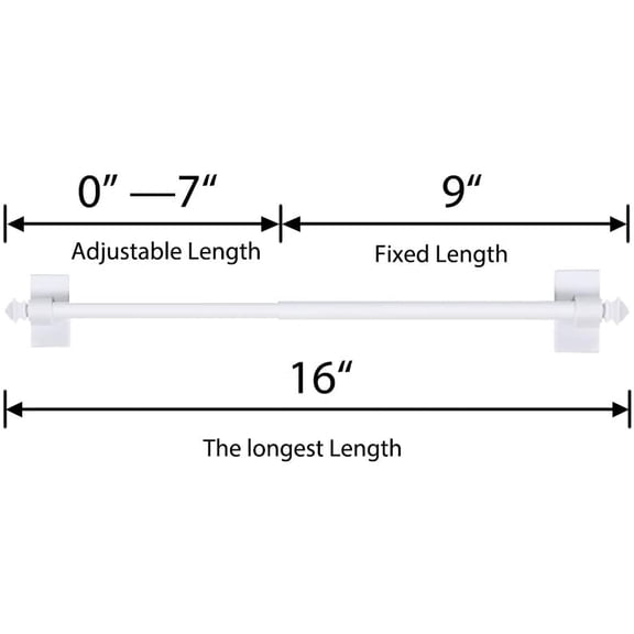 LMUMN-Multi-Use Adjustable Cafe Sidelight Curtain Rods, 09"-16" Magnetic Rods, White, 2-Pack