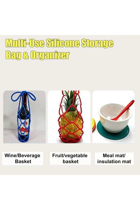 -Multi-Use Silicone Storage Bag & Organizer,Multifunctional Mesh Coaster,Silicone Wine Carrier,Reusable, Foldable, Portable Coaster for Wine Bottles, Cans, Cups, Hot Dishes,and Beverages(4PCS-b