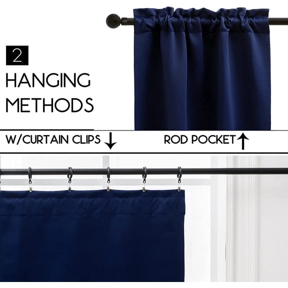LMUMN-Navy Blue Cafe Curtain (Half Window Curtain) 30 Inches Length, Rod Pocket Small Kitchen Curtain, Short Blackout Curtain for Small Window, 30" Wide and 30" Long, 2 Panels