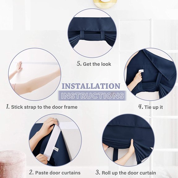 LMUMN-Navy Blue Door Curtains, Blackout Privacy Window Shade Thermal Insulated Roll Up Blinds Small Window Decor for French Patio Glass Door, W26 x L40 inch, 1 Panel