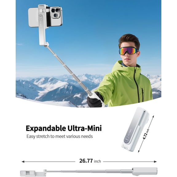 LMUMN-New Ultra Mini Selfie Stick for iPhone, Extendable Aluminum Portable Selfie Stick with Remote, Compact Phone Selfie Sticks Compatible with 4-7" Phones for Vlog/Video Record/Live Stream (White)