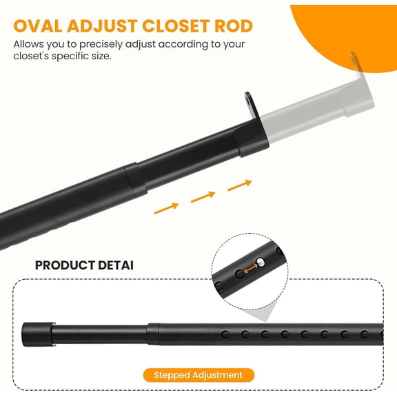 LMUMN-Oval Closet Rod for Hanging Clothes Adjustable Closet Rods 18 to 40 Inch Heavy Duty Black Poles Bar Closet Rod Expandable for Wardrobes Laundry RV