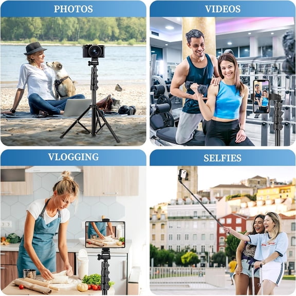 LMUMN-Phone Tripod, 70" Selfie Stick Tripod Stand Cell Phone Tripods with Remote Phone Holder Carry Bag, Aluminum Alloy Selfie Stick Tripods, Compatible with iPhone Samsung GoPro Smartphone