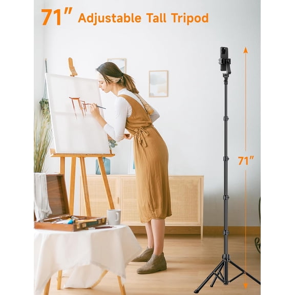 LMUMN-Phone Tripod, 71" Portable Cellphone Tripod Stand with Remote & Phone Holder, Camera Stand for iPhone, Compatible with Camera iPhone/Android Smartphone/Gopro