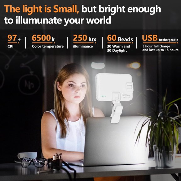 LMUMN-Portable LED Photo Light - USB-Rechargeable, Up to 6500K Color Temperature for Selfie, Zoom Conference, Video, Makeup