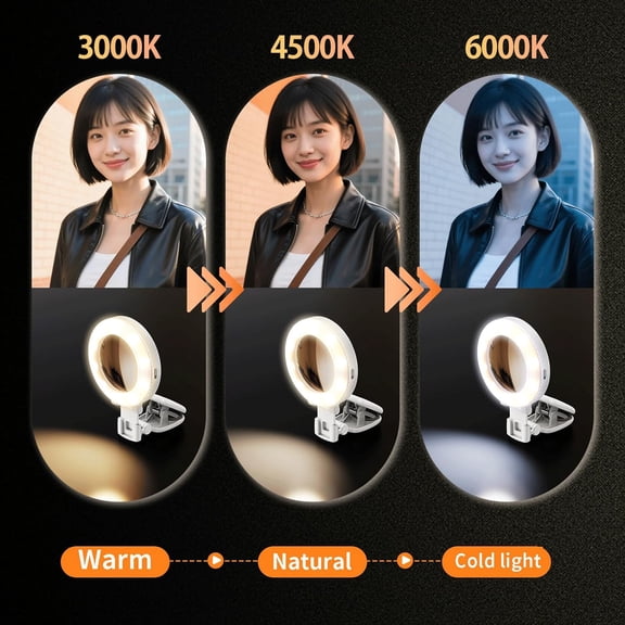 LMUMN-Portable Ring Light for Phone with Mirror, Foldable Clip-On Selfie Light for iPhone, Webcam, Vlog, TikTok, 3 Colors & 9 Brightness, Rechargeable LED Light for Video Recording and Makeup