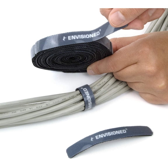 LMUMN-Reusable Cable Ties 1/2" x 8" Self-Gripping Strips Ready to Use Precut Straps for Cable Management and Organizing Cords 50 Pack (Black)