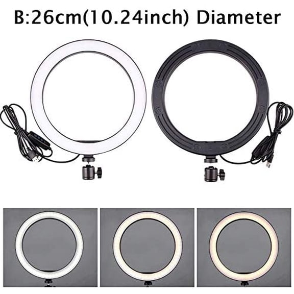 LMUMN-Ring Light Dimmable with 3 Light Modes & 10 Brightness Level 360 Rotae LED Ring Fill Lights for Phone Live Stream Makeup YouTube Video Shooting (B(only 10'' Ring Light))