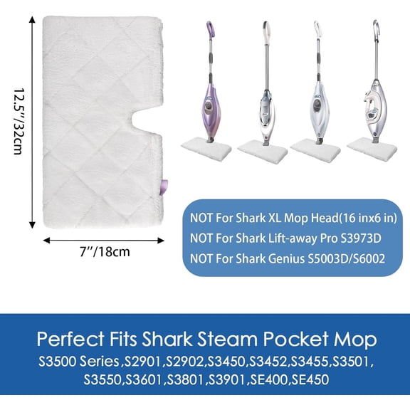 LMUMN-S3501 S3601 Steam Mop Replacement Pads Compatible with Shark Steam Pocket Mop, Vacmop Replacement Pads for Shark Steamer Pads S3500 Series S3501 S3601 S3550 S3601D S3901 S3801 S3801CO, White