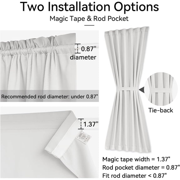 LMUMN-Self-Adhesive French Door Curtains - Rodless No Drill Light Filtering Window Treatment for Sliding Glass Doors, 1 Panel, W25 x L72, Greyish White