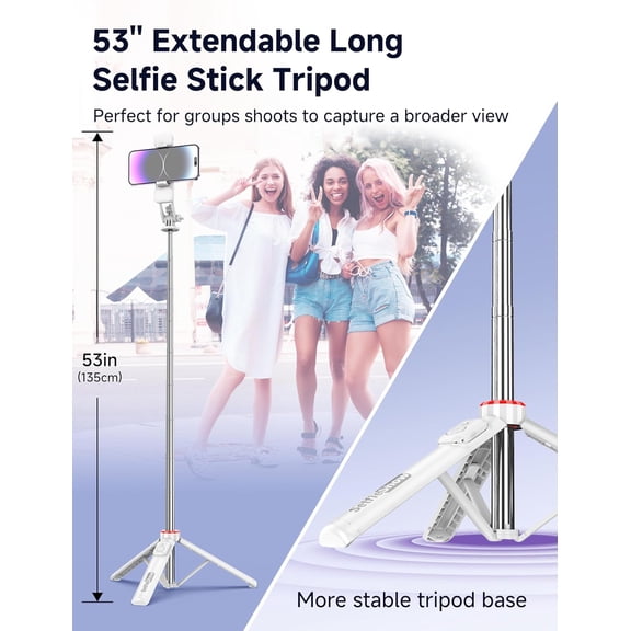 LMUMN-Selfie Stick Tripod with 2 Light, 3 Light Modes & 6 Brightness Levels Extendable Phone Tripod with Detachable Remote & Phone Holder, Portable Camera Tripod Compatible with iphone16 15 14 13/An