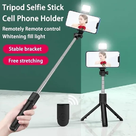 LMUMN-Selfie Stick Tripod with Light,3 in 1 Extendable Selfie Stick with Wireless Remote,Portable Phone Tripod Stand Compatible with iPhone 16 15 14,Samsung Smartphone and More