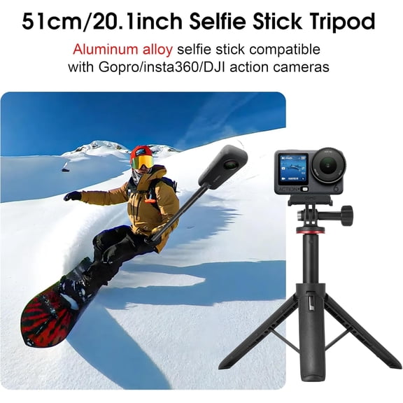 LMUMN-Selfie Stick Tripod for insta360 X5 X4 Air ACE Pro 2 Go Luna Ultra Accessories Portable Vlog Handle Grip Selfie Stick for GoPro Hero 13/12 Max2 Mission, for DJI Osmo Action 6 5 Pocket 4 3