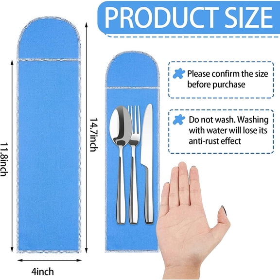 LMUMN-Silver Storage Bags Anti Tarnish Silverware Sleeves Blue Flatware Silverware Storage Box Protector Bags Proof Cloth Flatware Organizer for Kitchen Teaspoon Cutlery Utensil(12 Pieces)