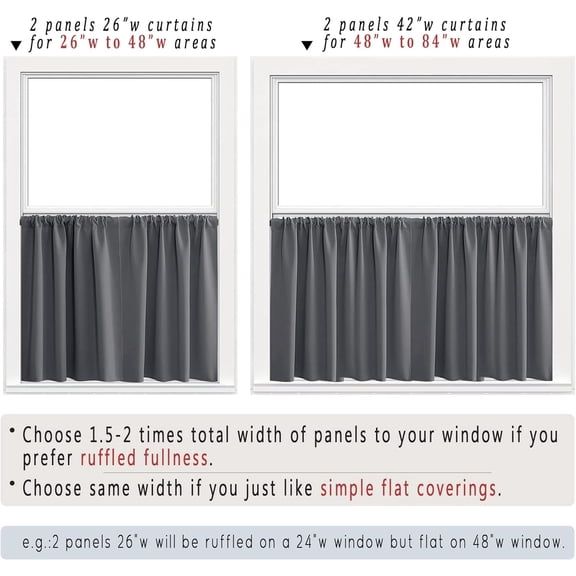 LMUMN-Small Blackout Cafe Curtains for Kitchen Window Over Sink,Heat Blocking Thermal Short Half Door Curtains for Door Window RV Bathroom,Sets 2 Panels,24 Inch Length,Grey