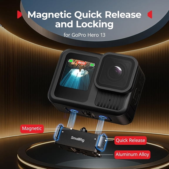 LMUMN-SmallRig Magnetic Quick Release Mount for GoPro Hero 13, Aluminum Adapter with 1/4"-20 Screw and Dual-Claws Interface, Base Compatible with Neck Mounts, Selfie Sticks, Magic Arms - 5437