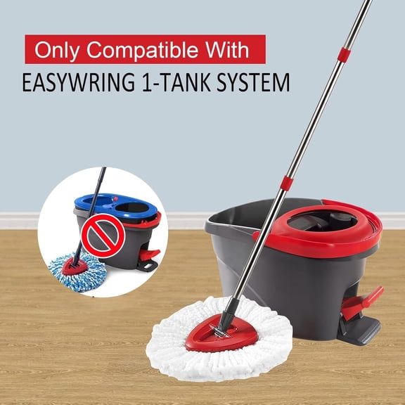 LMUMN-Spin Mop Handle,Head,Base Replacement Compatible with Easywring Microfiber Spin Mop - Replace 30-58in Stick/Pole+5Head Refill+1Base for Easy Wring Spinning Mop Only 1Tank System